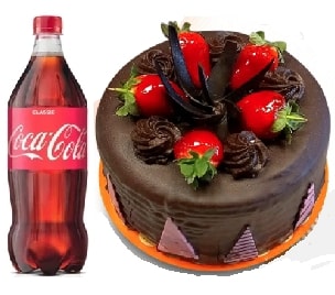 6-9 Kişilik Yuvarlak Çikolatalı Yaş Pasta & 1 Lt Cola Karabük pasta siparişi