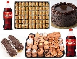 Hepsi Bir Arada Tatlı Şöleni 4 kg Karışık Tatlı ve 2 Litre Kola KarabÃ¼k pasta sipariÅŸi